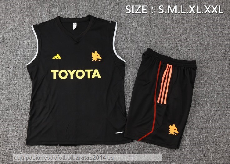 Nuevo Entrenamiento Sin Mangas Conjunto Completo AS Roma 23/24 Negro Baratas